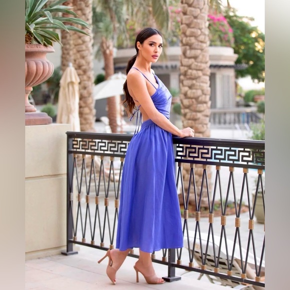 NWT Zimmermann Tropicana Asymmetric Open Back Linen Midi Dress Size XL /4 Blue - Picture 6 of 12